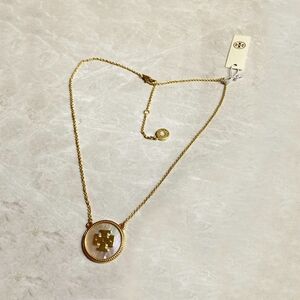 Tory Burch Gold and White Mother Pearl Pendant Necklace